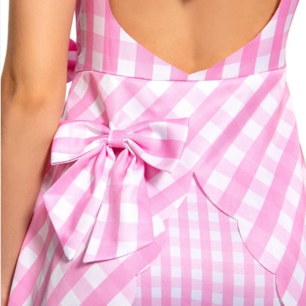 NWT Adorable Barbie Movie Pink Box Gingham Plaid Romper Halloween Costumes - Picture 6 of 12